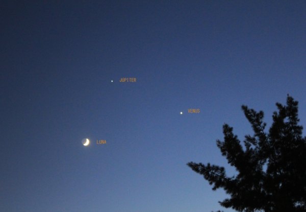 Conjunción Luna, Júpiter y Venus